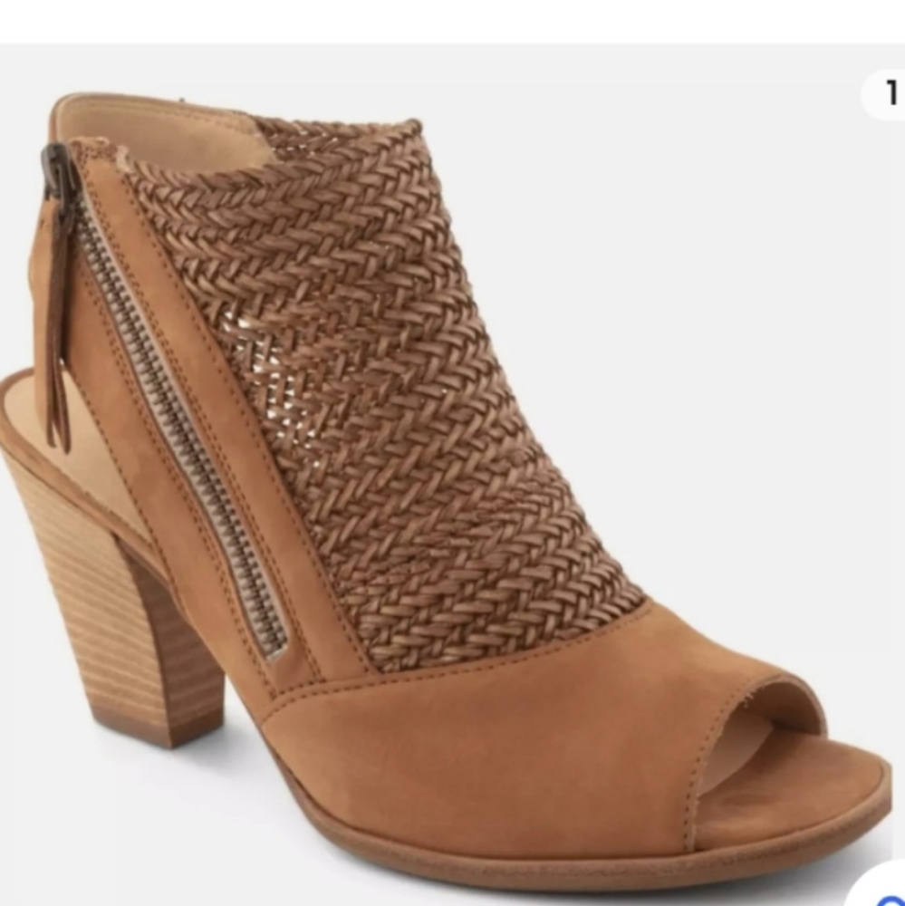 $420 PAUL GREEN LEILANI PEEP TOE SANDAL SISAL CUOIO WOVEN LEATHER Sz 10